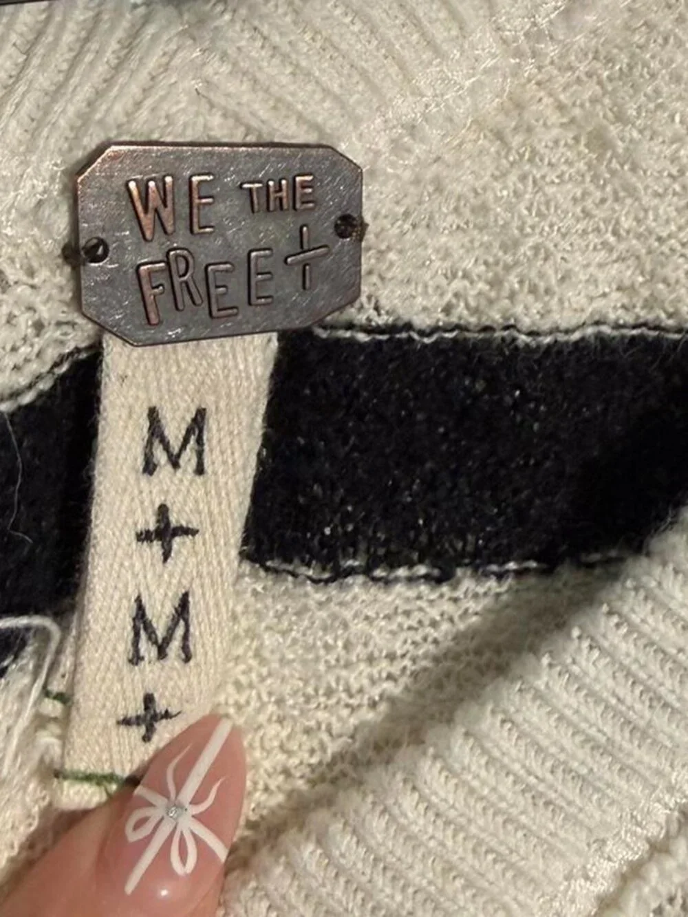 Free People Cream and Black Striped Sweater Size Medium